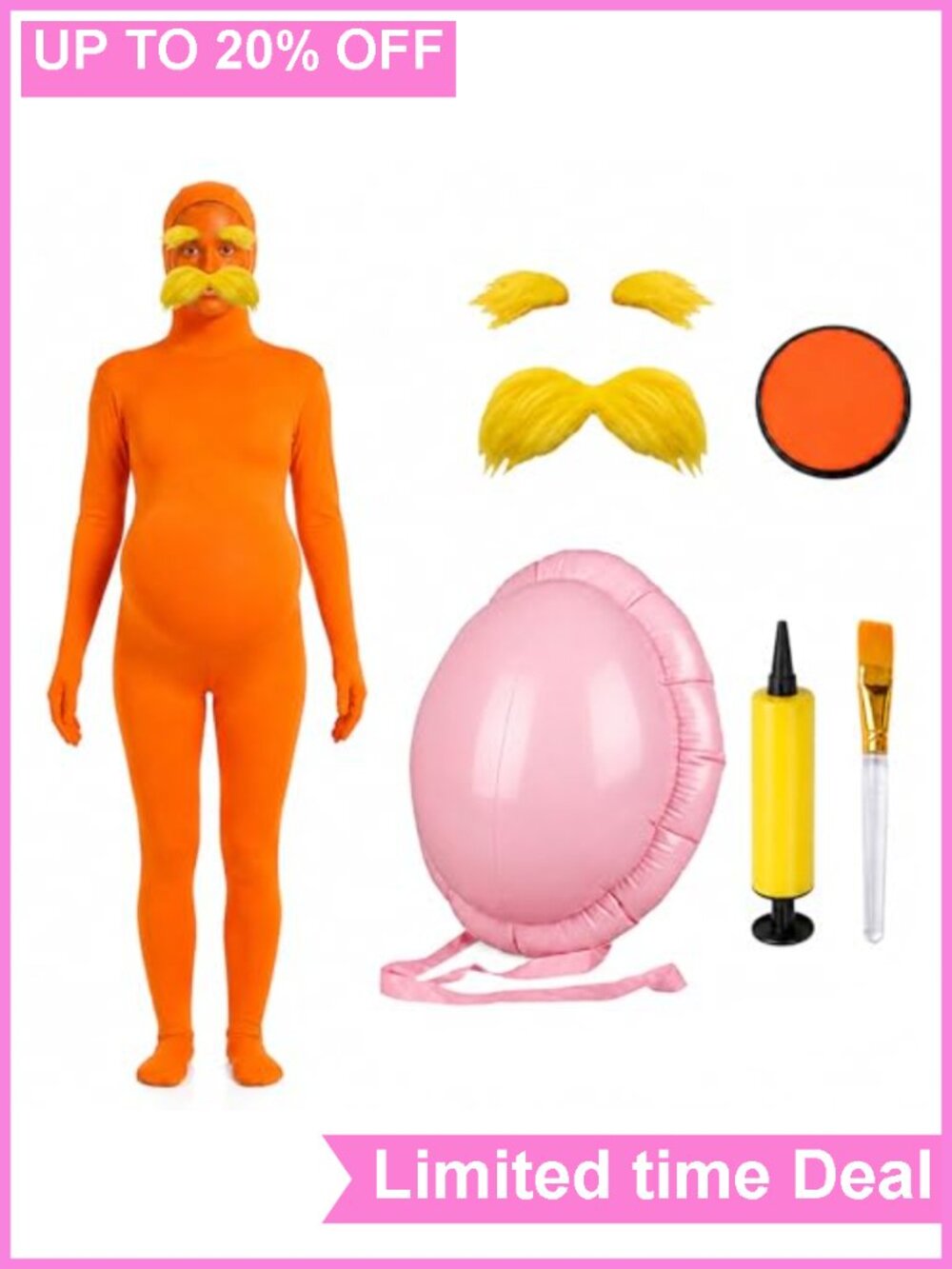 Orange Jumpsuit Halloween Costume with Inflatable Belly & Face Paint